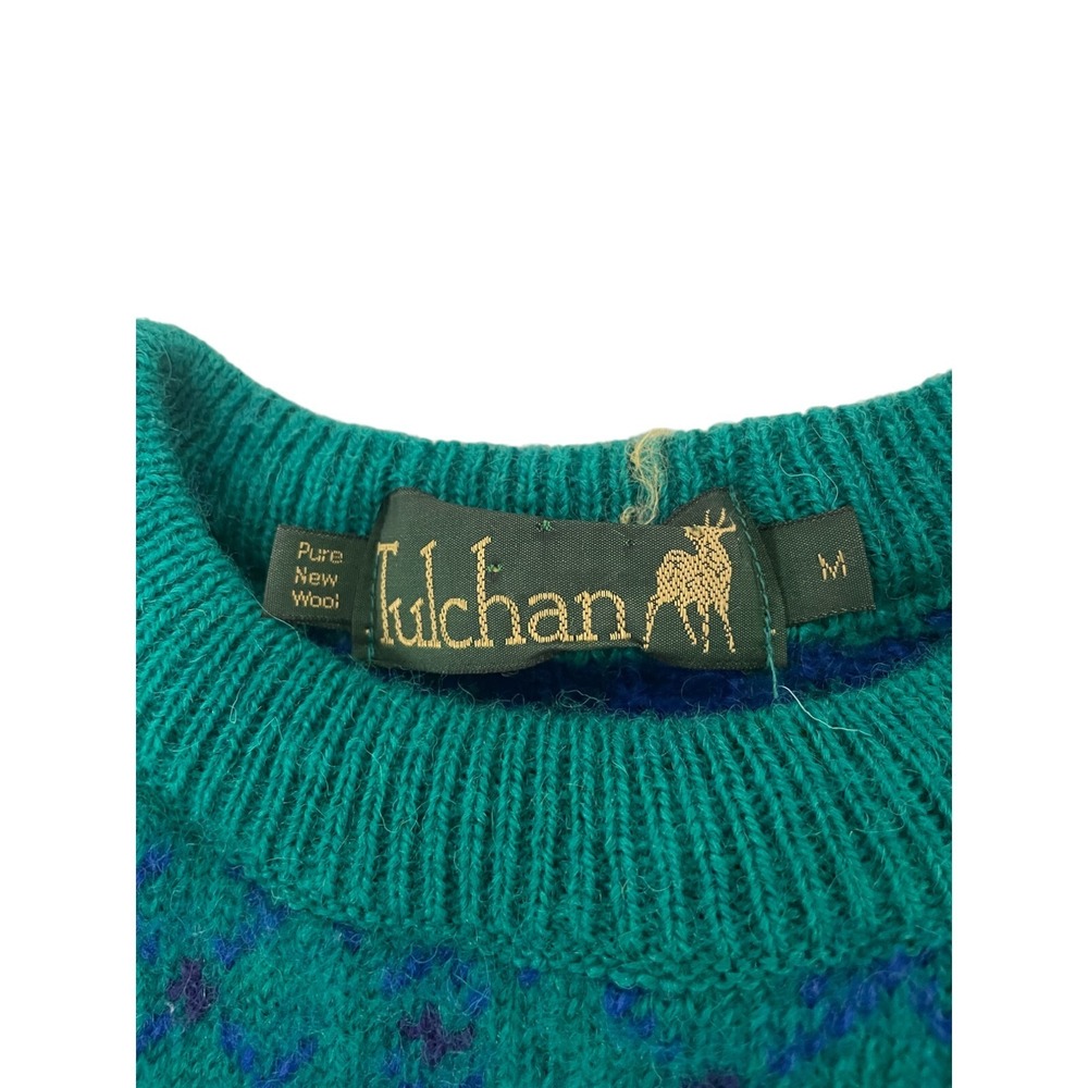 Tulchan Pullover Wool Sweater Womens Medium Green Knit Vintage Flowers - Picture 3 of 9